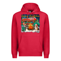 Cardinal merry christmas with camper van Premium Hoodie - NancyCooperArtShop