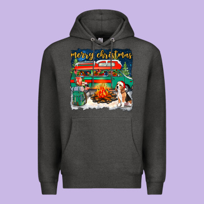 Merry Christmas With Camper Van Premium Hoodie Designed By Nancycooperartshop