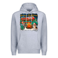 Heather Grey merry christmas with camper van Premium Hoodie - NancyCooperArtShop