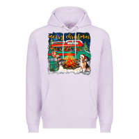 Lilac merry christmas with camper van Premium Hoodie - NancyCooperArtShop