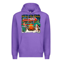 Purple merry christmas with camper van Premium Hoodie - NancyCooperArtShop