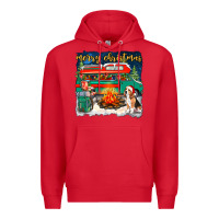 Red merry christmas with camper van Premium Hoodie - NancyCooperArtShop