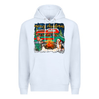 White merry christmas with camper van Premium Hoodie - NancyCooperArtShop