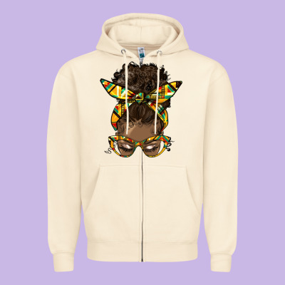 Afro Bun Zipper Hoodie Designed By Hra Design Shop