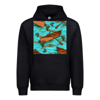Black Lake Canoe And Fish With Reeds And Leopard Seamless Pattern Bbs Urban Hoodie - BundleAndBundleShop