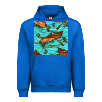 Cobalt Lake Canoe And Fish With Reeds And Leopard Seamless Pattern Bbs Urban Hoodie - BundleAndBundleShop