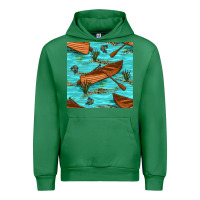 Emerald Lake Canoe And Fish With Reeds And Leopard Seamless Pattern Bbs Urban Hoodie - BundleAndBundleShop