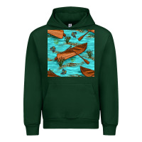 Forest Green Lake Canoe And Fish With Reeds And Leopard Seamless Pattern Bbs Urban Hoodie - BundleAndBundleShop