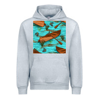 Heather Grey Lake Canoe And Fish With Reeds And Leopard Seamless Pattern Bbs Urban Hoodie - BundleAndBundleShop