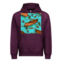 Mauve Wine Lake Canoe And Fish With Reeds And Leopard Seamless Pattern Bbs Urban Hoodie - BundleAndBundleShop