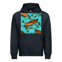 Navy Lake Canoe And Fish With Reeds And Leopard Seamless Pattern Bbs Urban Hoodie - BundleAndBundleShop