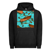 Pigment Black Lake Canoe And Fish With Reeds And Leopard Seamless Pattern Bbs Urban Hoodie - BundleAndBundleShop