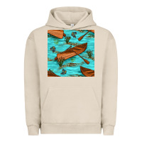 Pigment French Oak Lake Canoe And Fish With Reeds And Leopard Seamless Pattern Bbs Urban Hoodie - BundleAndBundleShop
