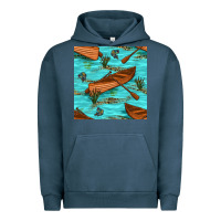 Pigment Midnight Navy Lake Canoe And Fish With Reeds And Leopard Seamless Pattern Bbs Urban Hoodie - BundleAndBundleShop