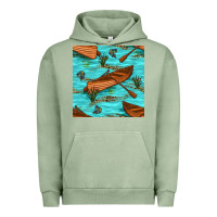 Pigment Oil Green Lake Canoe And Fish With Reeds And Leopard Seamless Pattern Bbs Urban Hoodie - BundleAndBundleShop