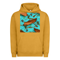 Pigment Peanut Butter Lake Canoe And Fish With Reeds And Leopard Seamless Pattern Bbs Urban Hoodie - BundleAndBundleShop