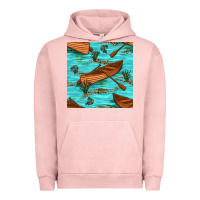 Pigment Salmon Lake Canoe And Fish With Reeds And Leopard Seamless Pattern Bbs Urban Hoodie - BundleAndBundleShop