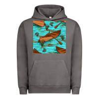 Pigment Tornado Lake Canoe And Fish With Reeds And Leopard Seamless Pattern Bbs Urban Hoodie - BundleAndBundleShop