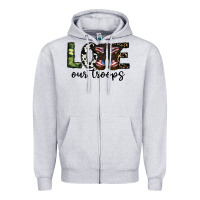 Heather Grey love our troops Zipper Hoodie - CowhideDigitalArt
