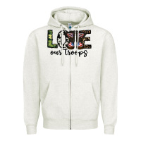 Oatmeal Heather love our troops Zipper Hoodie - CowhideDigitalArt