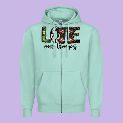 Love Our Troops Zipper Hoodie Designed By Cowhidedigitalart