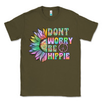Army Green Don't Worry Be Hippie Classic Tee - CowhideDigitalArt