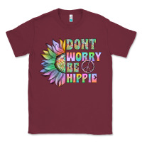 Burgundy Don't Worry Be Hippie Classic Tee - CowhideDigitalArt