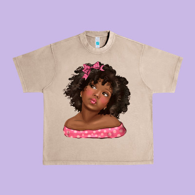 Urban Heavy Tee afro black girlchild kiss with bow
