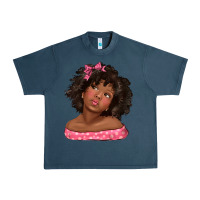 Midnight Navy afro black girlchild kiss with bow Urban Heavy Tee - texasbilliewilder
