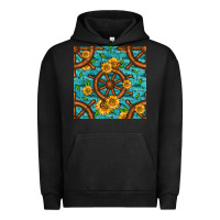 Pigment Black Lake Boat Rudder And Sunflowers Seamless Pattern Urban Hoodie - BundleAndBundleShop