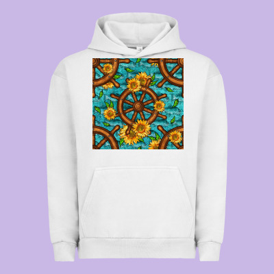 Lake Boat Rudder And Sunflowers Seamless Pattern Urban Hoodie Designed By Bundleandbundleshop