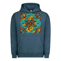 Pigment Midnight Navy Lake Boat Rudder And Sunflowers Seamless Pattern Urban Hoodie - BundleAndBundleShop