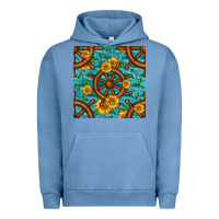 Pigment Pebble Blue Lake Boat Rudder And Sunflowers Seamless Pattern Urban Hoodie - BundleAndBundleShop