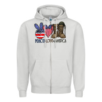 Dove Grey peace love america Zipper Hoodie - CowhideDigitalArt