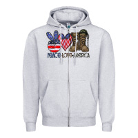 Heather Grey peace love america Zipper Hoodie - CowhideDigitalArt