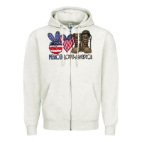 Oatmeal Heather peace love america Zipper Hoodie - CowhideDigitalArt
