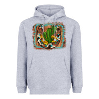 Heather Grey cactus sunflower cowhide horseshoe  background Heavyweight Hoodie - Artiststas