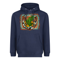 Navy cactus sunflower cowhide horseshoe  background Heavyweight Hoodie - Artiststas