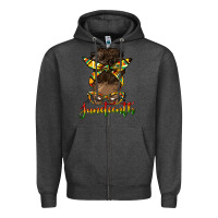 Charcoal Heather juneteenth black woman messy bun Zipper Hoodie - HRA Design Shop
