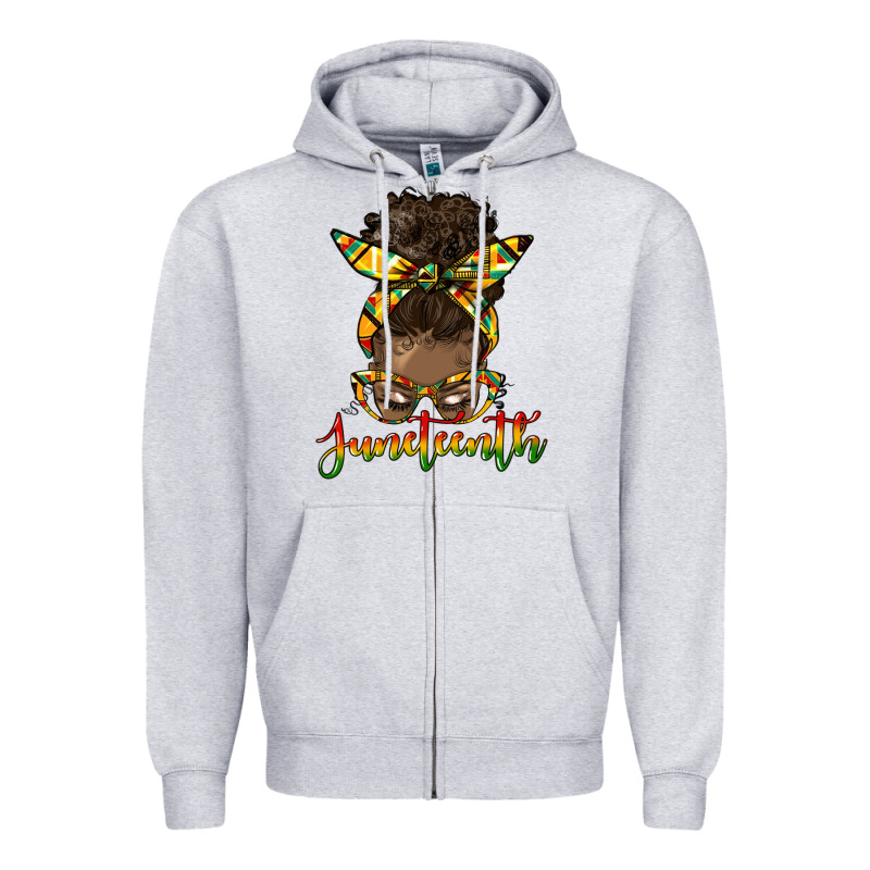Juneteenth Black Woman Messy Bun Zipper Hoodie by HRA Design Shop | Teevron