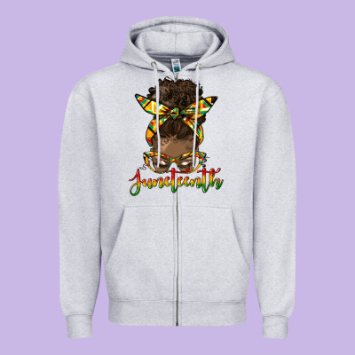 Juneteenth Black Woman Messy Bun Zipper Hoodie Designed By Hra Design Shop