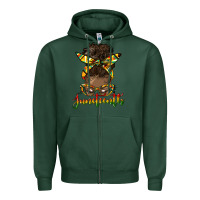 Sports Green juneteenth black woman messy bun Zipper Hoodie - HRA Design Shop