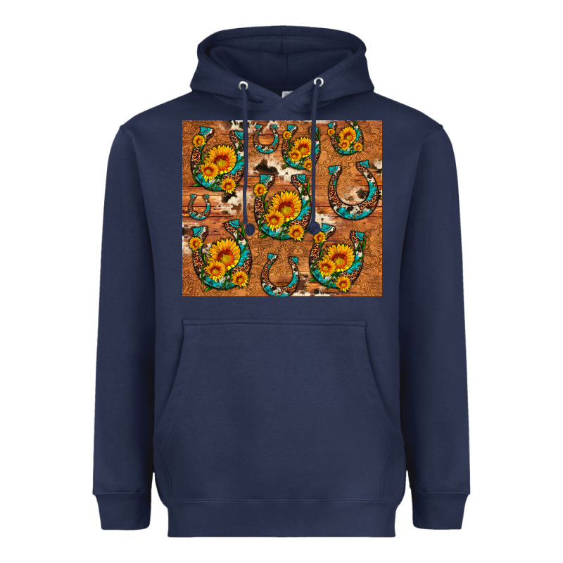 Sunflower Turquoise Leopard Cowhide Horseshoe Heavyweight Hoodie by Artiststas | Teevron