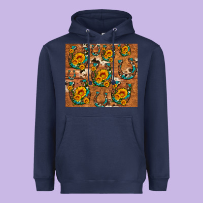 Sunflower Turquoise Leopard Cowhide Horseshoe Heavyweight Hoodie Designed By Artiststas
