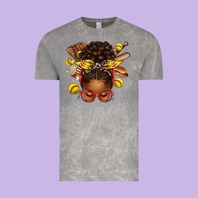Vintage Tee softball afro messy bun