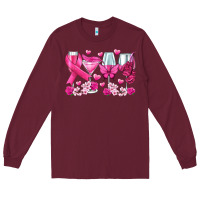 Burgundy breast cancer wine glasses Long Sleeve Tee - texasbilliewilder