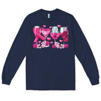 Navy breast cancer wine glasses Long Sleeve Tee - texasbilliewilder