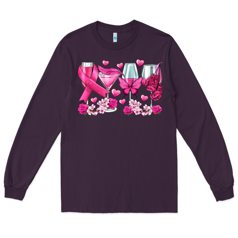 Breast Cancer Wine Glasses Long Sleeve Tee by texasbilliewilder | Teevron