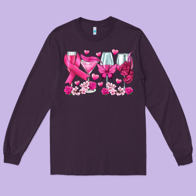 Breast Cancer Wine Glasses Long Sleeve Tee Designed By Texasbilliewilder