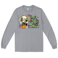 Heather Grey eat drınk and be scary Long Sleeve Tee - AdoDesignShop